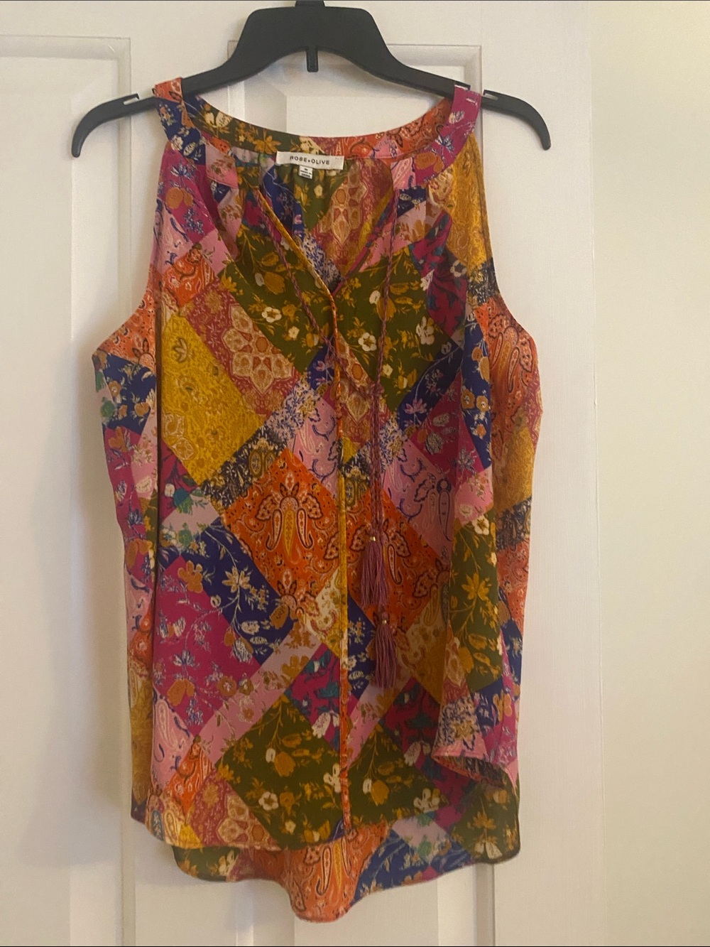 Rose & Olive Patchwork Floral Sleeveless Top - Pink, Orange, Green